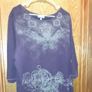 Shirt, 3/4 sleeve, deep purple, 22-24